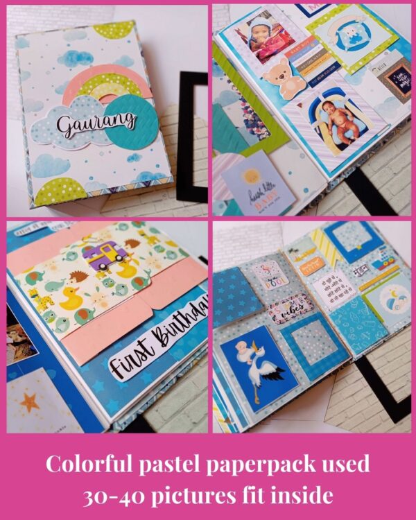 Baby Boy Scrapbook in Brown and Blue | Baby Album Personalised with Photos - Image 4