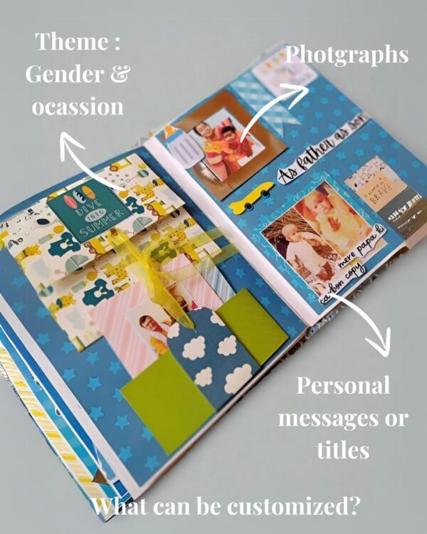 Baby Boy Scrapbook in Brown and Blue | Baby Album Personalised with Photos - Image 2