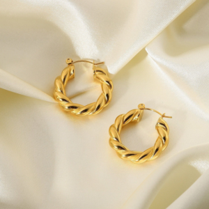 Anti tarnish 18k gold plated Twisted rope hoops
