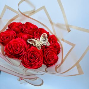 Scarlet Bloom with Golden Butterfly - Handmade bouquet-ROSE