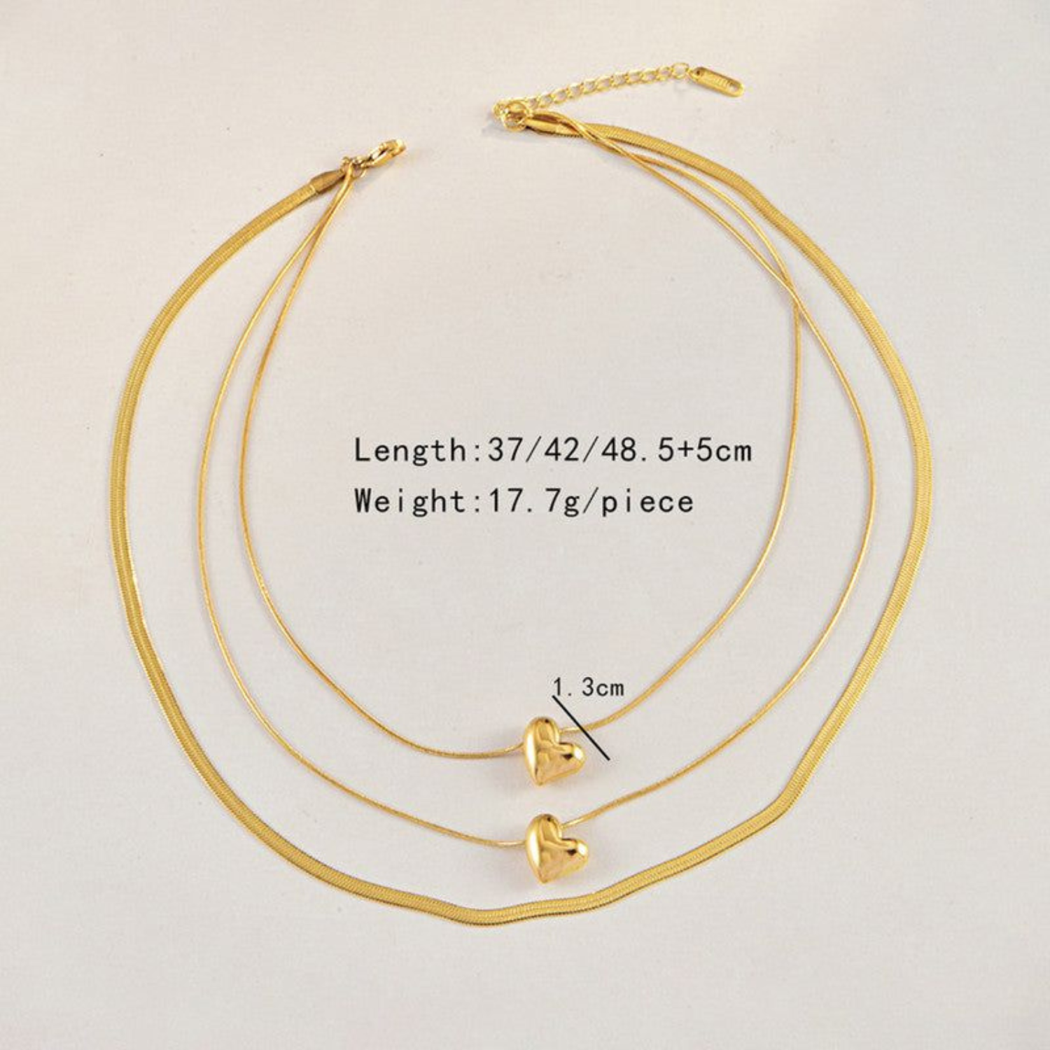 Gold plated anti tarnish layered heart and snake chain necklace - Image 3