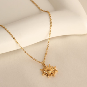 Anti tarnish 18k gold plated sun pendant necklace