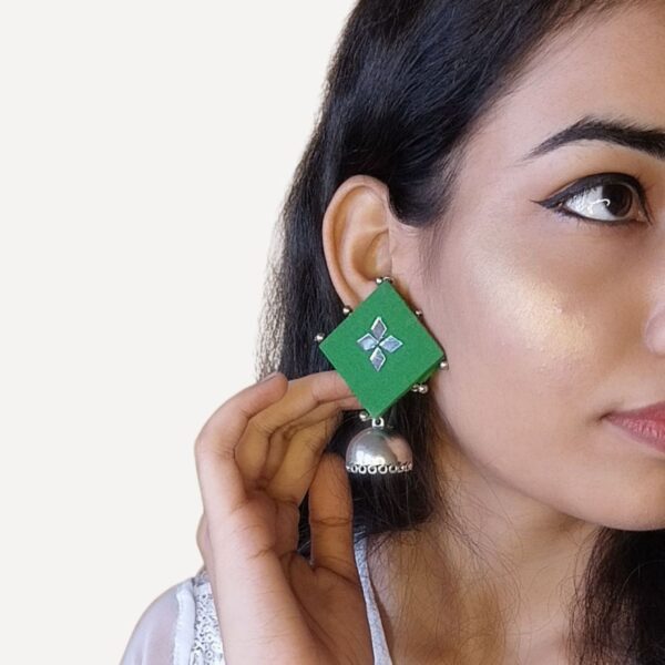 Rainvas Green and silver oxidized jhumka earrings - Image 2