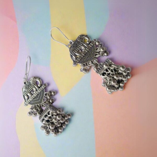 Rainvas Elephant design silver oxidised earrings