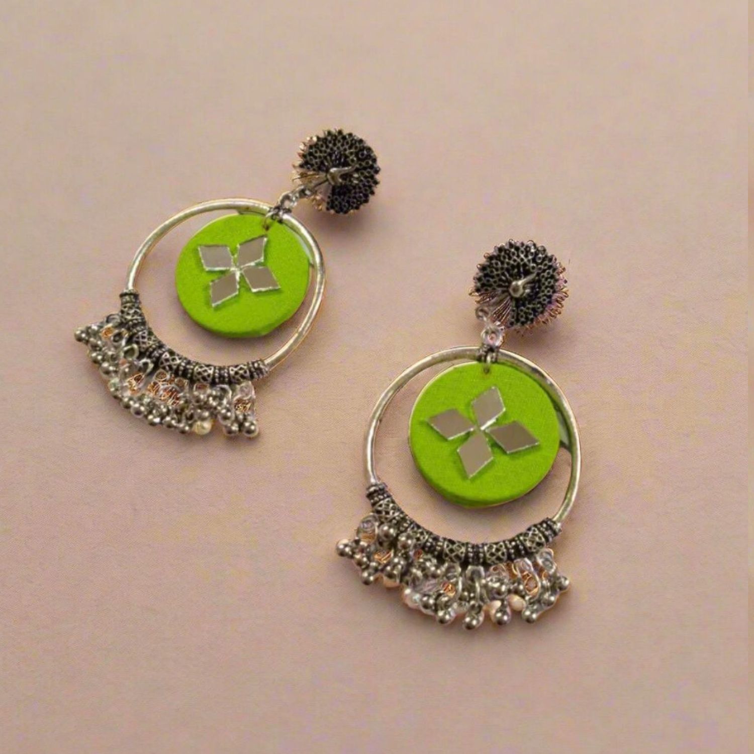 Rainvas light green oxidized jhumka bali earrings