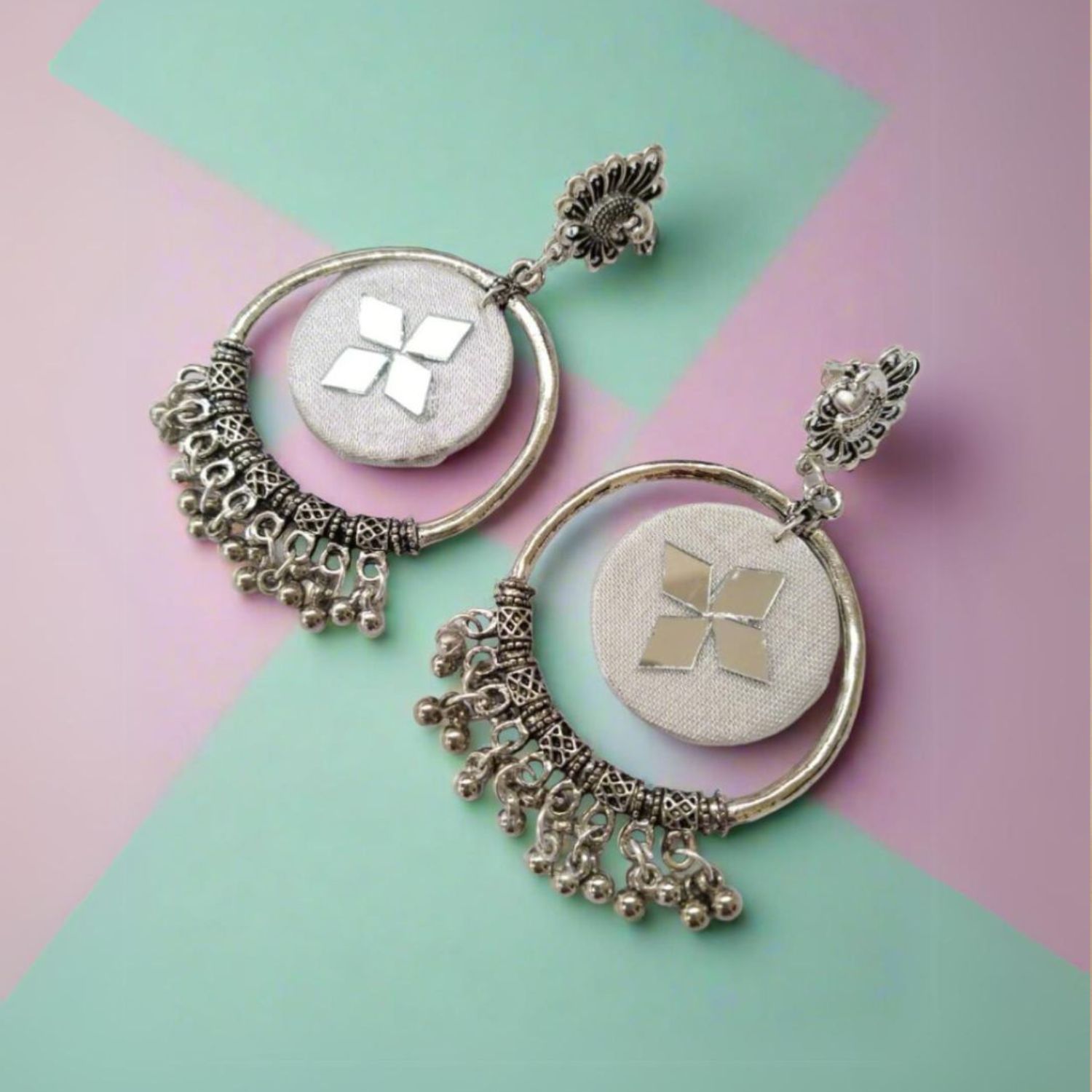 Rainvas White oxidized jhumka bali earrings