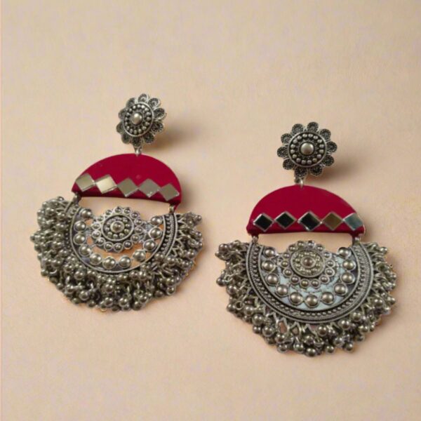 Rainvas Dark Pink mirror oxidized heavy jhumka earrings