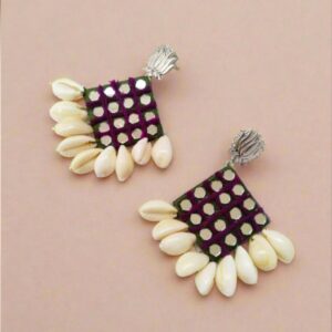 Rainvas Mehendi green Gujarati mirror fabric earrings for women
