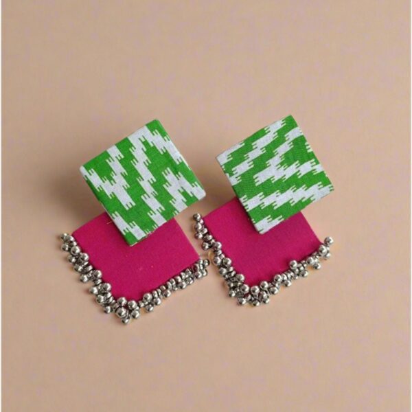Rainvas Green and pink printed fabric earrings
