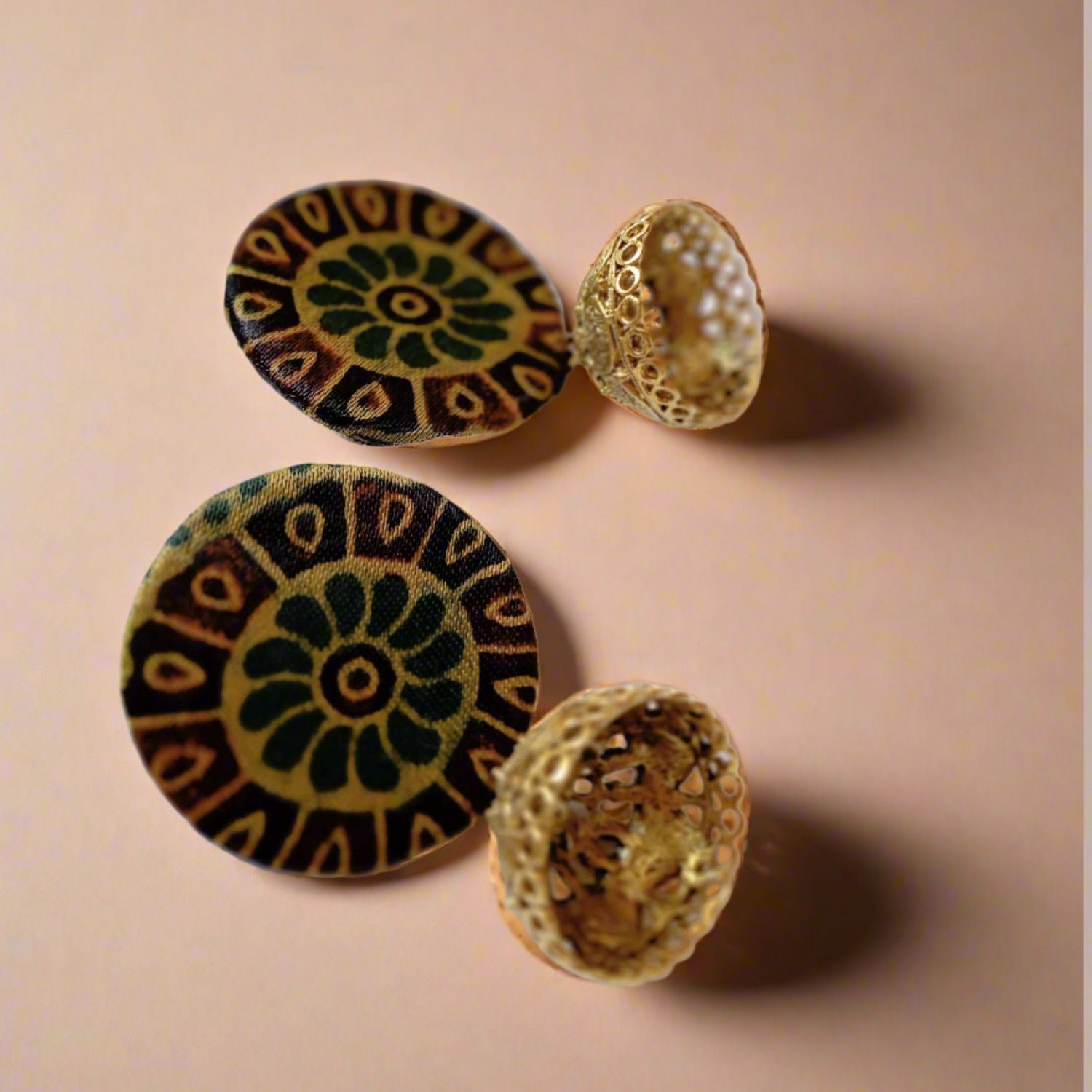 Rainvas Dark Green printed earrings with golden bottom