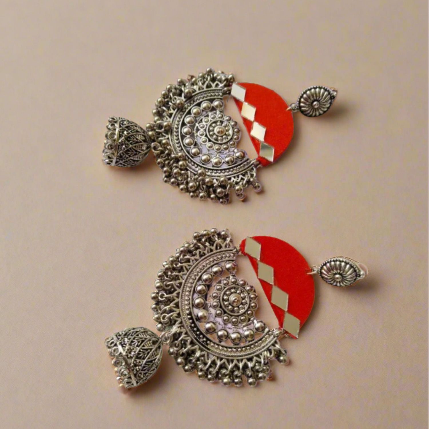 Rainvas Pink oxidized mirror heavy jhumka