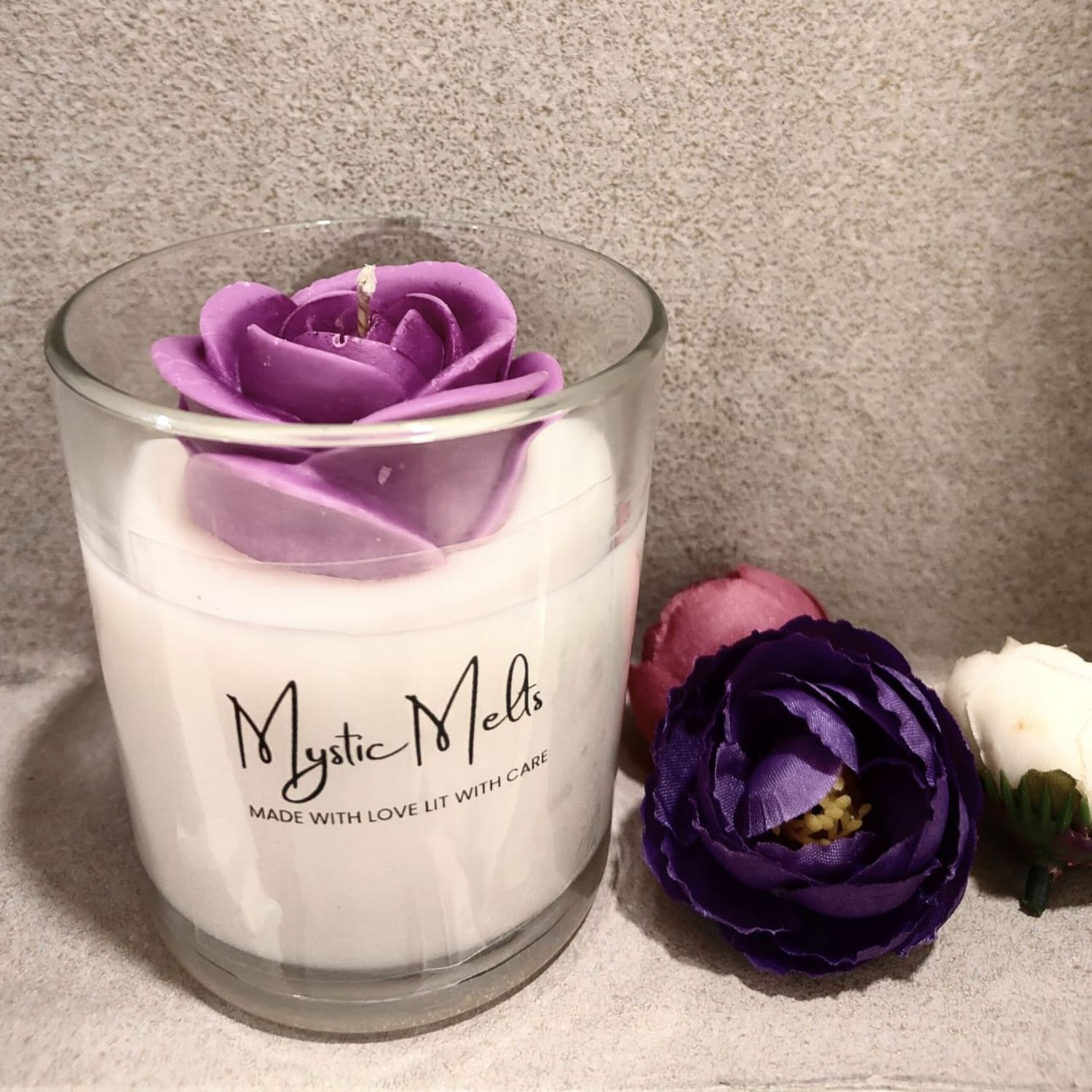Beautiful jar candle adorned with rose on top - Image 2